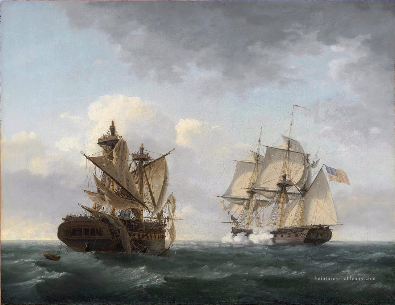 Thomas Birch Engagement entre les États Unis et la Batailles navale macédonienne Peintures à l'huile